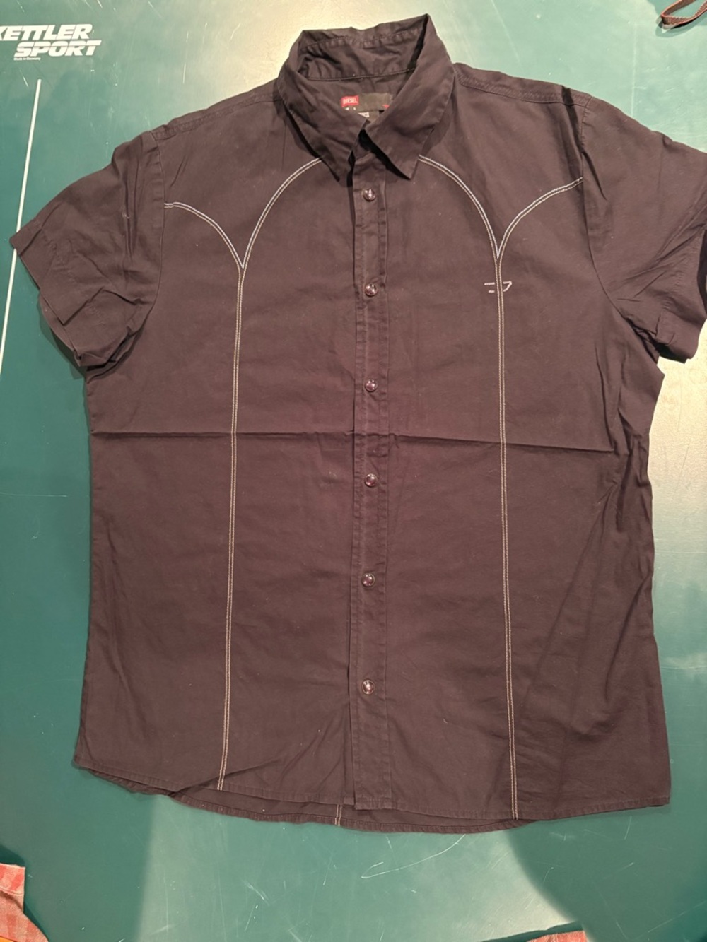 Diesel Black Short-Sleeve Button-Down Shirt with Contrast Stitching